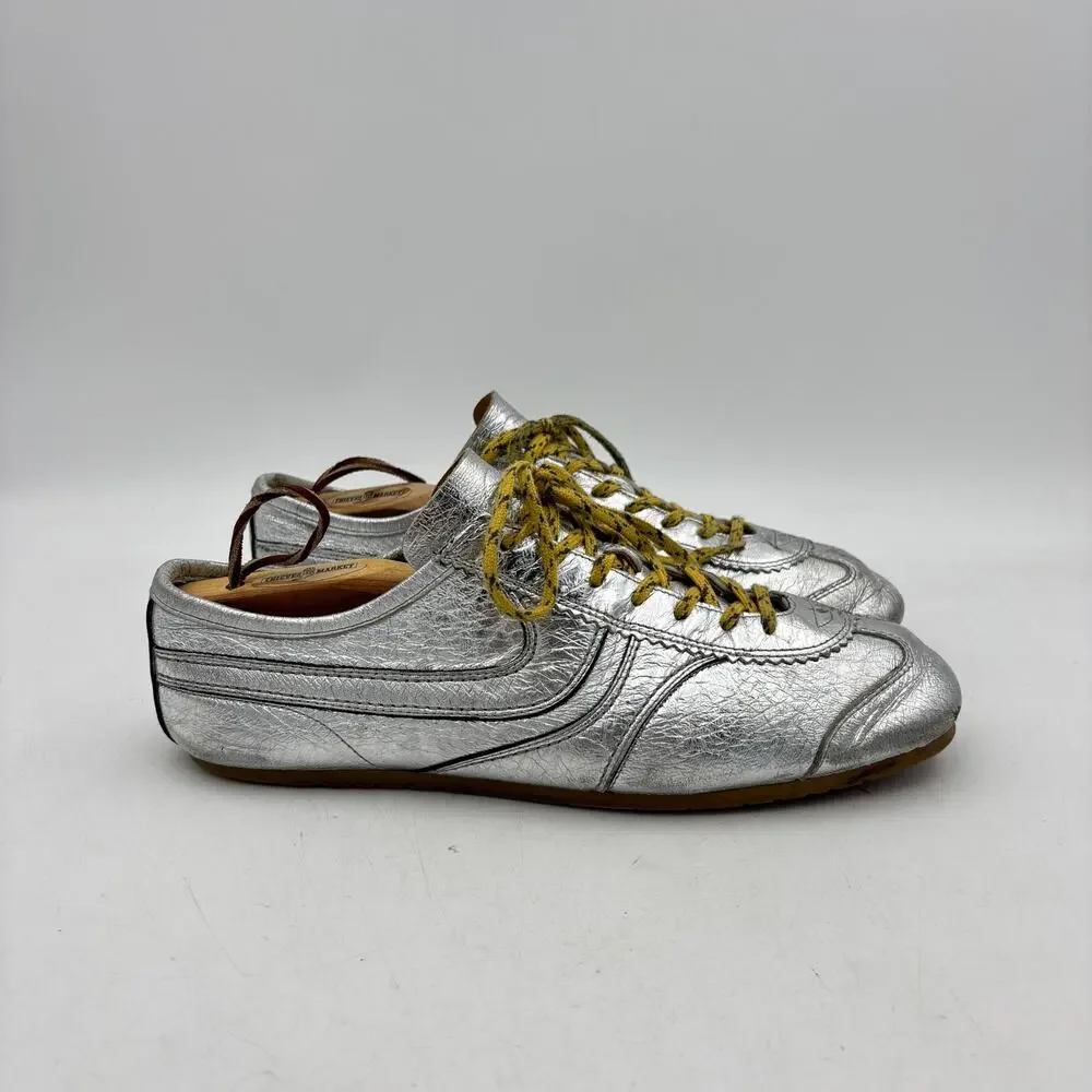 Dries Van Noten Silver Metallic Leather Marathon Men Sneakers EU 43 US 10
